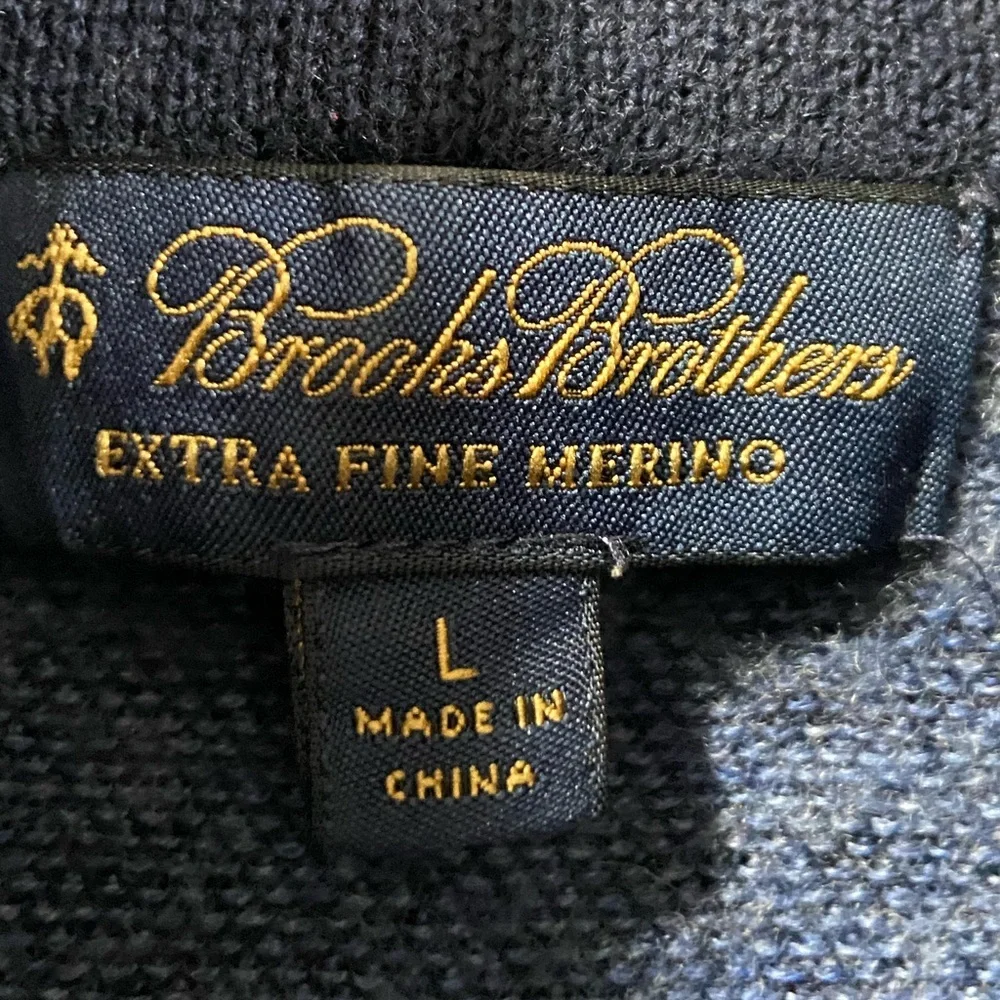Brooks Brothers Extra Fine Merino Wool Sweater Mens Large Blue Quarter ¼ Zip